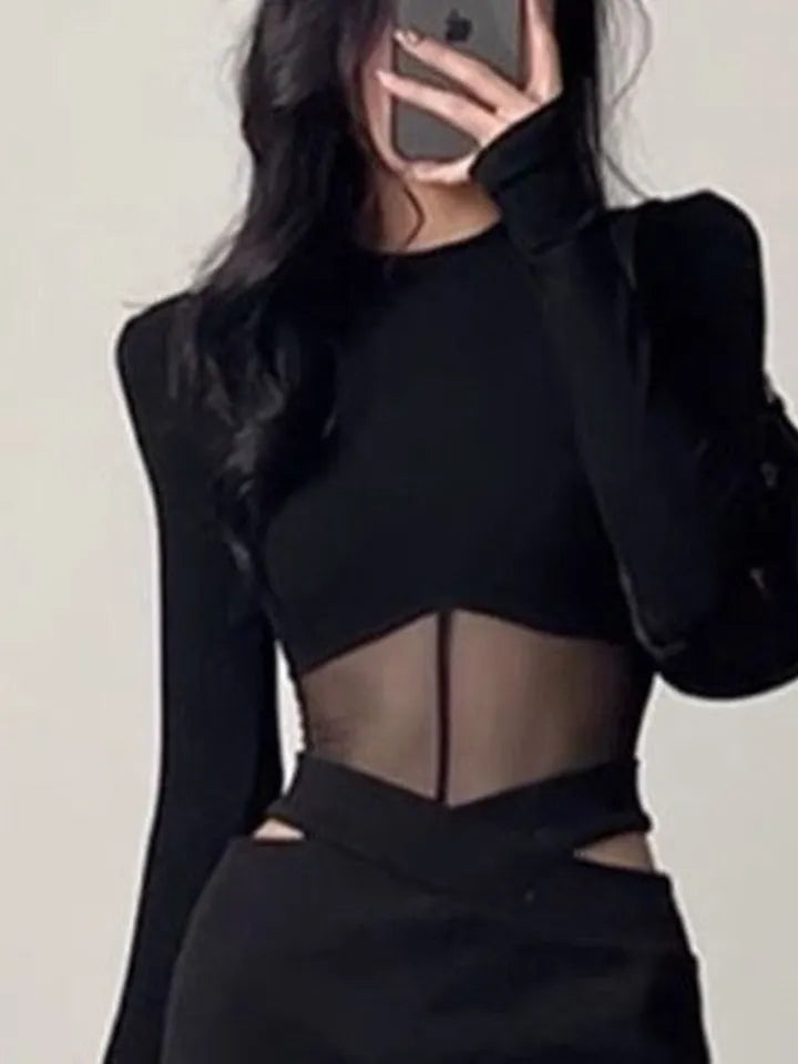 Remera dama ML trasparencias en panza