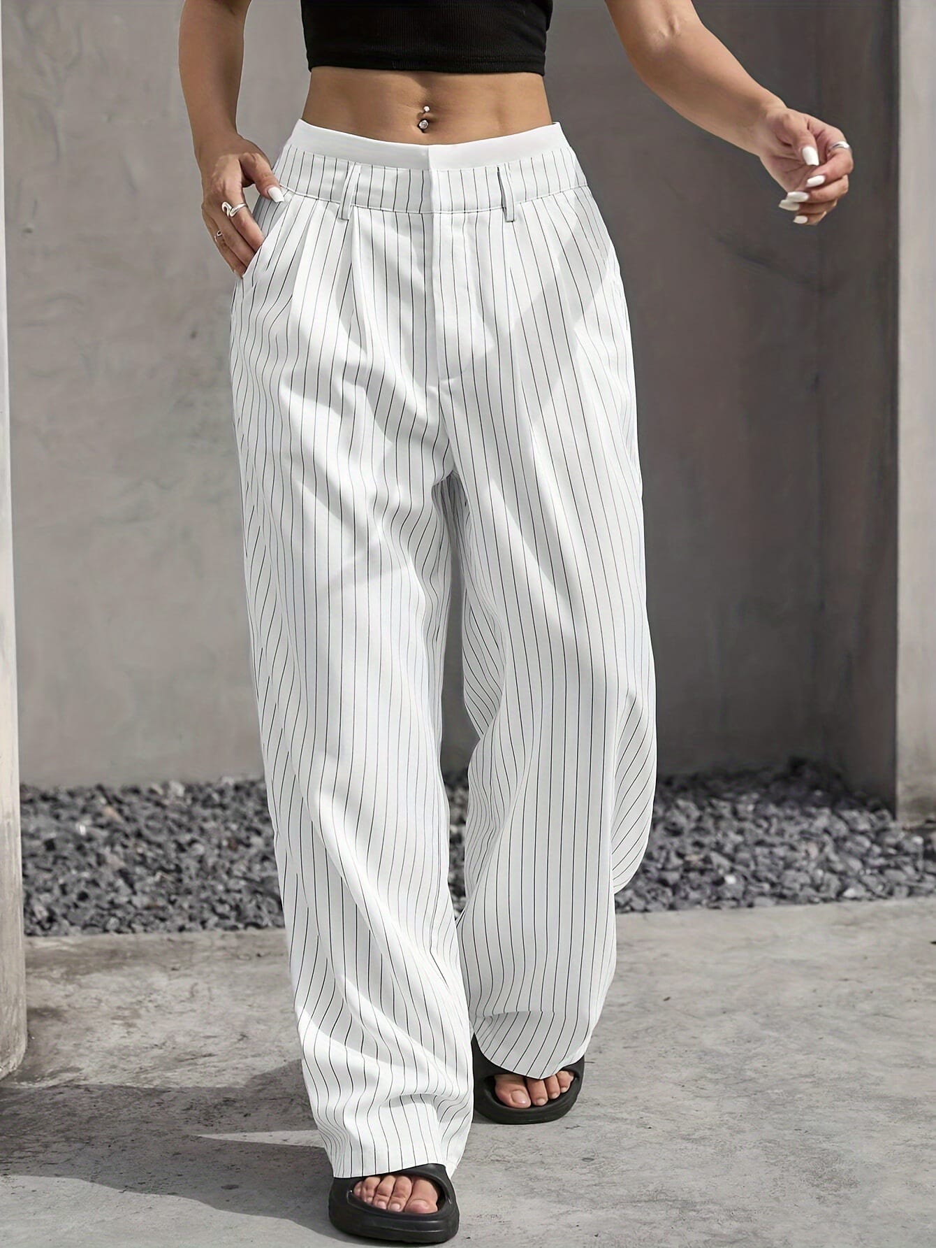 Pantalon dama para de elefante trama rayas cortadas