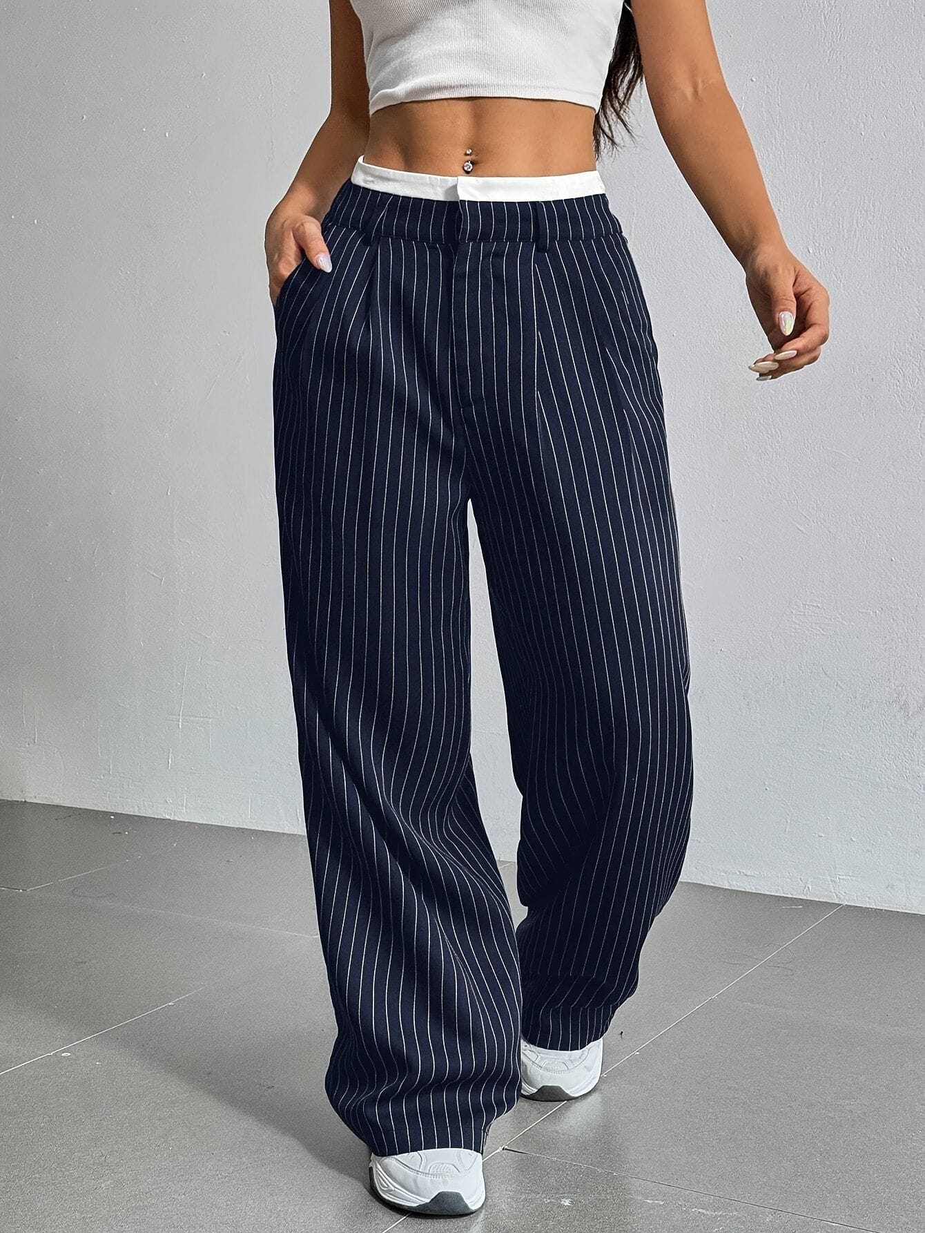Pantalon dama para de elefante trama rayas cortadas
