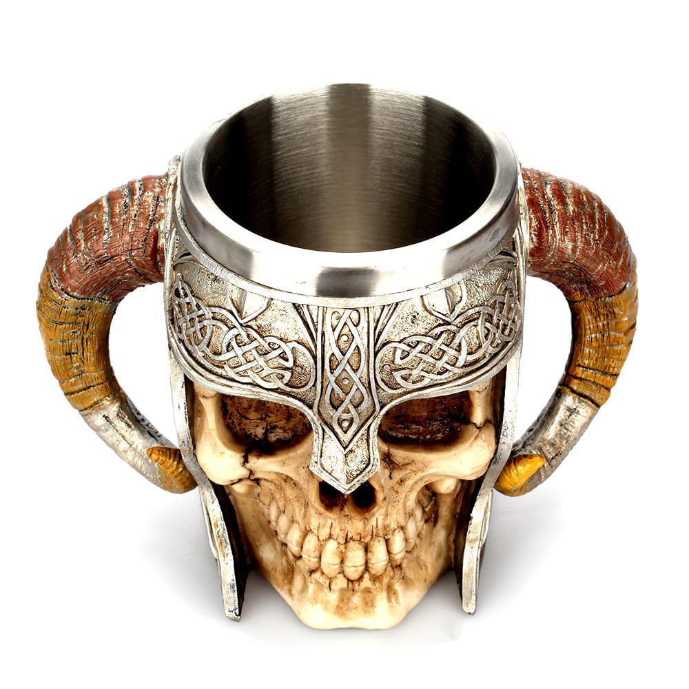 Taza de cuerno calavera de acero inoxidable estilo vikingo