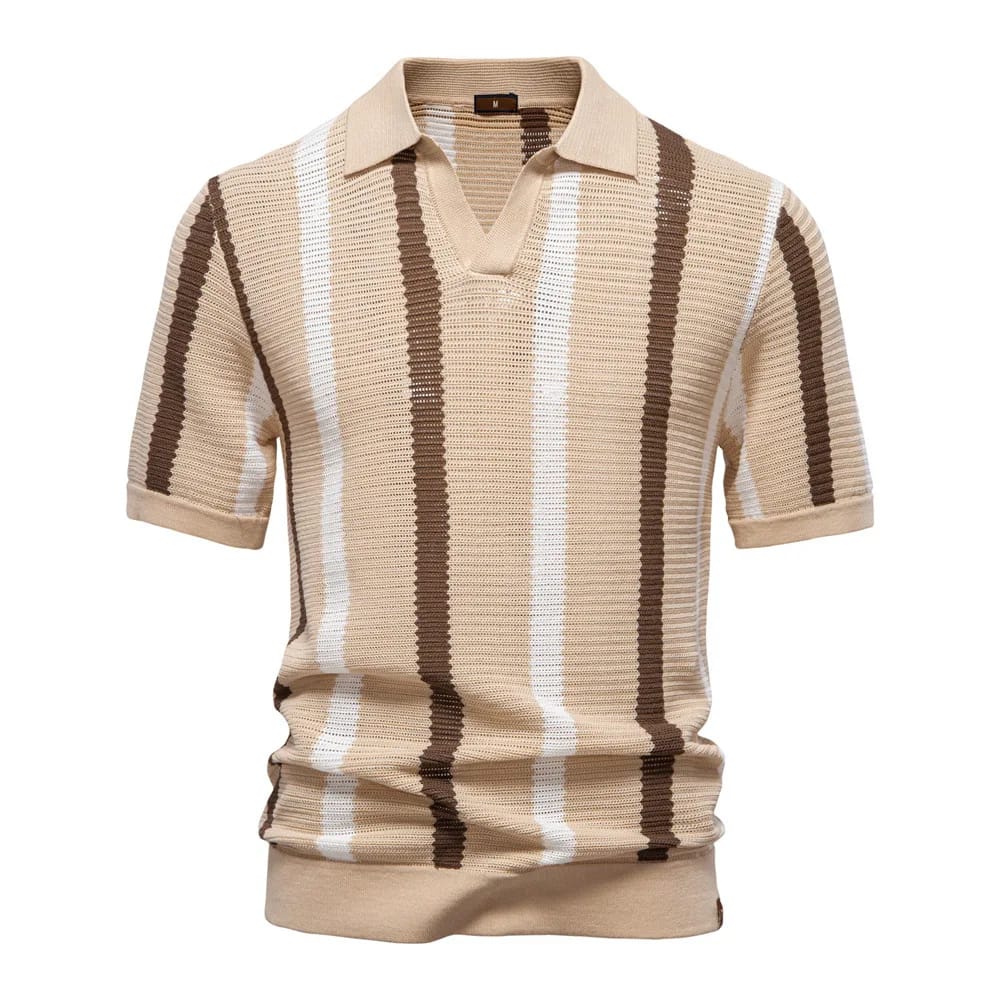 Remera de hombre estilo Y2K, tejida acanalada, a rayas, transpirable, casual, con cuello polo cómodo y de alta calidad, manga corta.