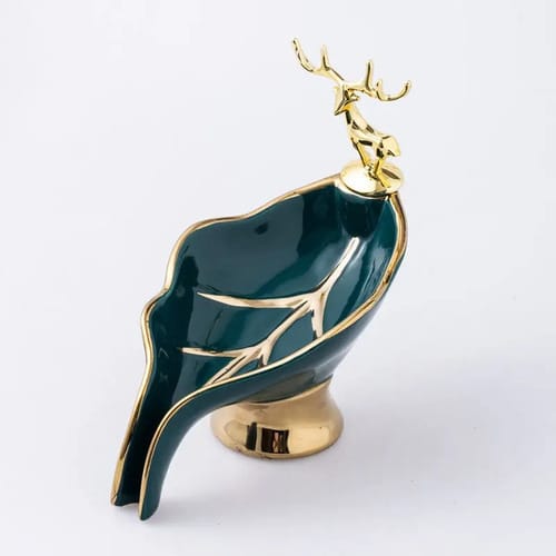 Jabonera porcelana ciervo linea dorada blanco/verde