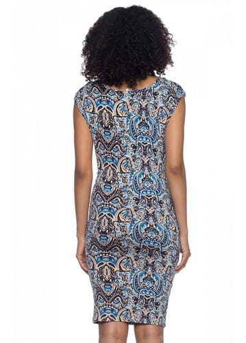 Vestido manga corta estilo indu azul beige Capella