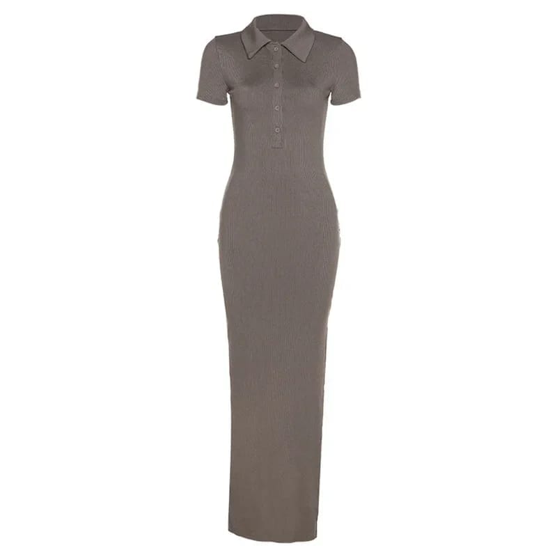 Vestido dama largo tejido con cuello polo