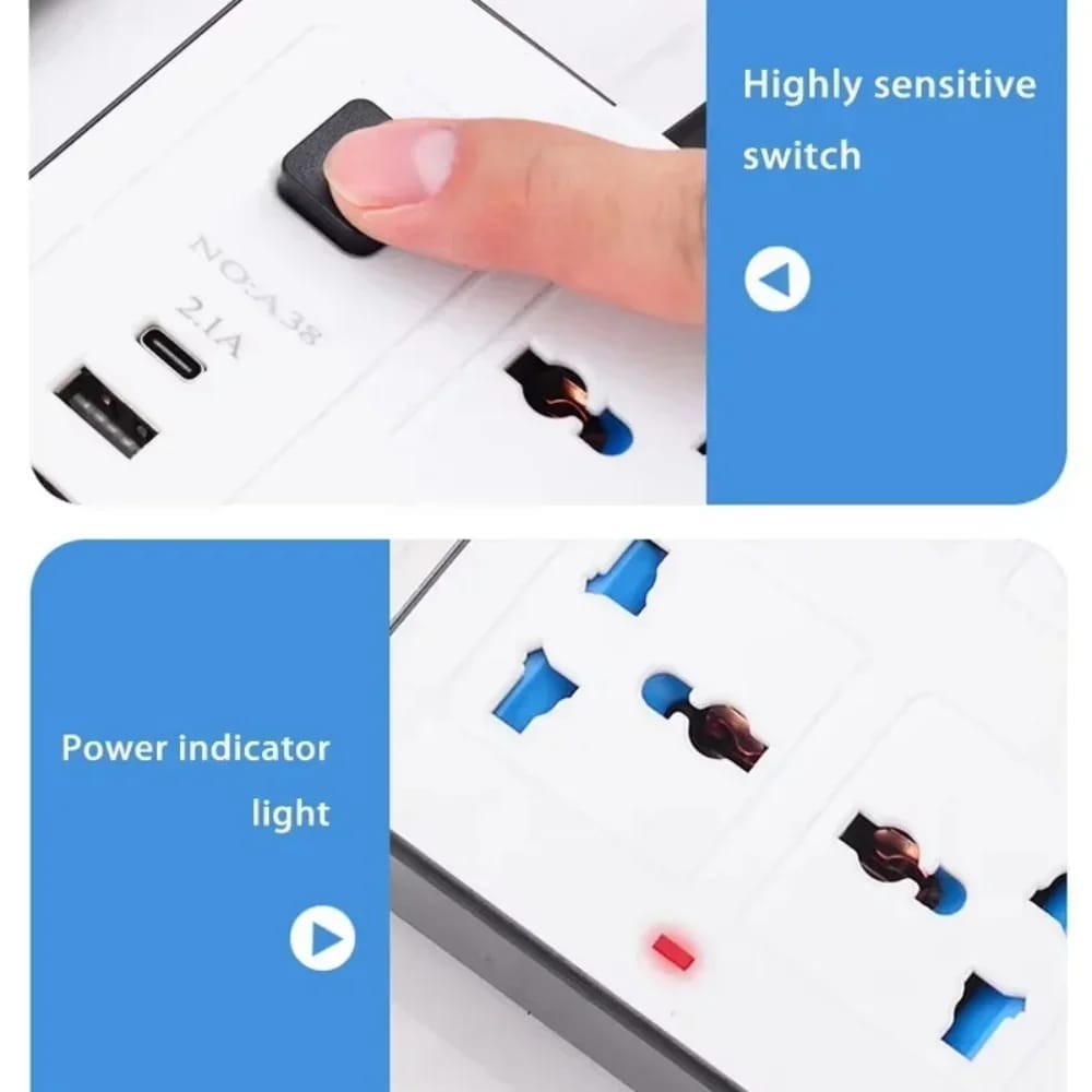 alargue zapatilla de 6 enhcufesenchufes + 4 usb Plugiin universalde 2M EE.UU.-Europeos
