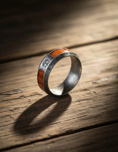Anillo hombre Valhala simil madera y vidrio