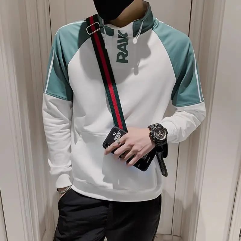 Fashion Stand Collar Printed Pockets Letter Sweatshirts Men's Clothing 2025 Autumn Winter Loose Korean Tops Casual Sweatshirts