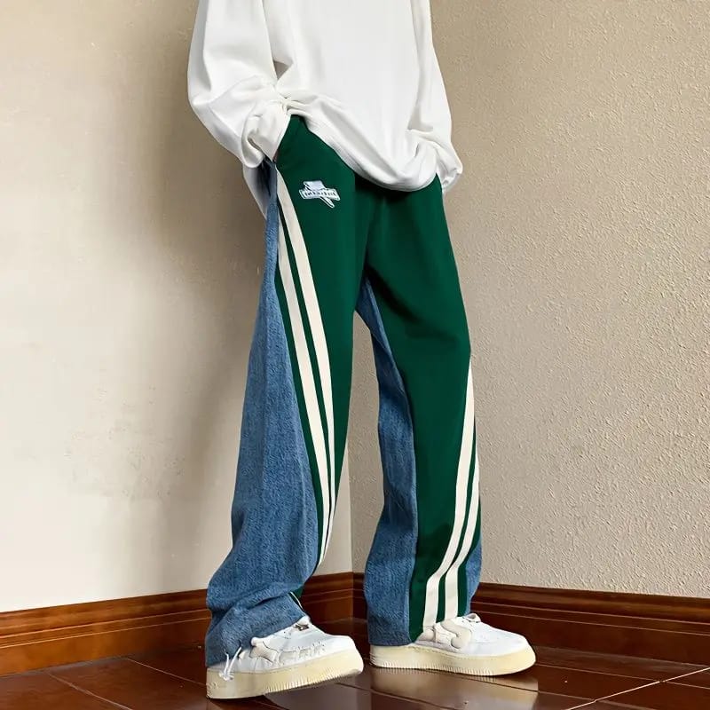 Pantalones Hombre Trap Suelto Algodón Patchwork Rayas