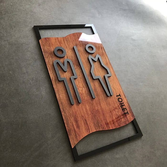 Señalización de Baño Simil Madera para Hombres y Mujeres. Cartel Decorativo para Puertas de Baño, Vestuario, Gimnasio o Dormitorio.