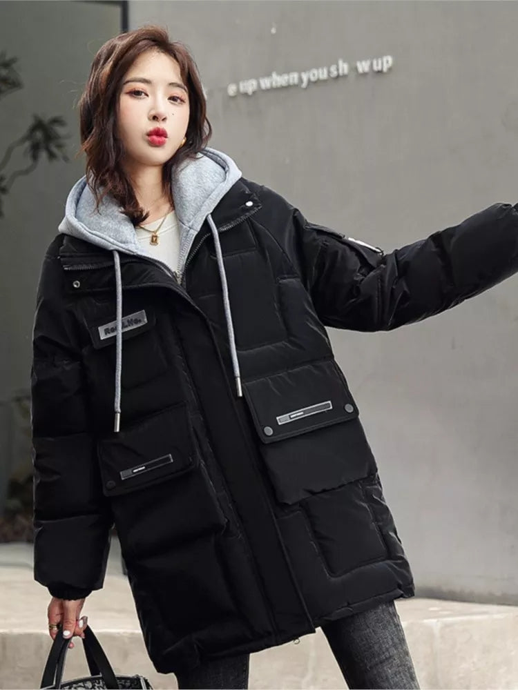 Parka dama capucha gris de algodón Lovis