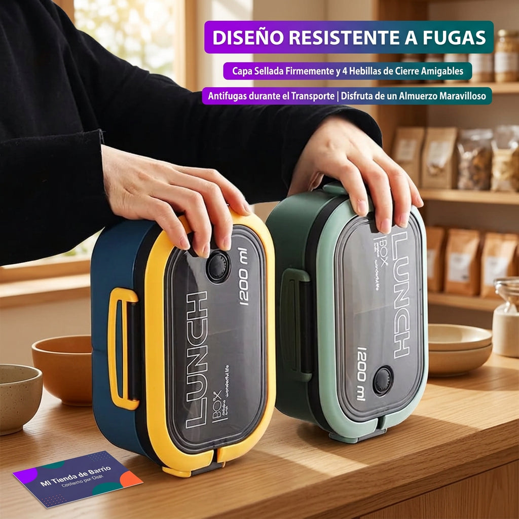 Fiambrera Bento 1200ml, 2 capas, con cuchara y tenedor. Recipiente hermético portátil de alta capacidad para niños, oficina y camping.