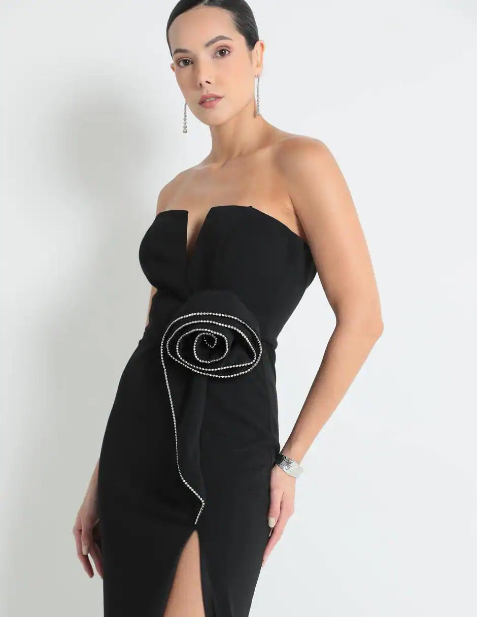 Maxivestido Speechees crepe al cuerpo moño y strass