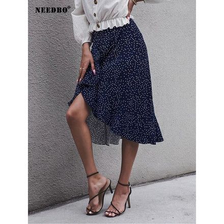 Pollera larga TG ava azul puntitos blancos