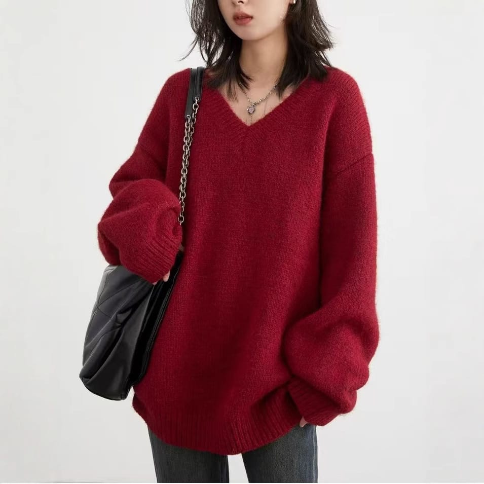 Buzo dama Suéter de punto escote en V over size