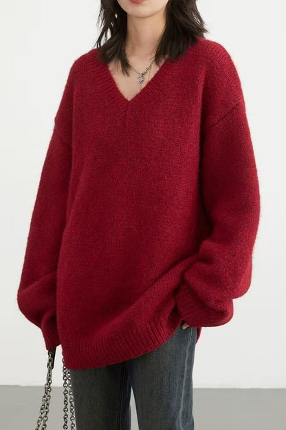 Buzo dama Suéter de punto escote en V over size