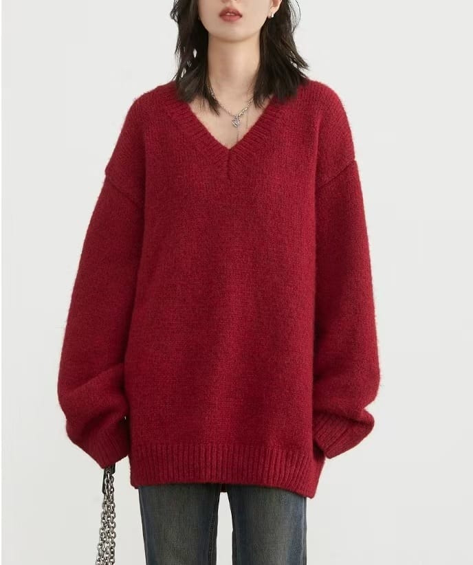 Buzo dama Suéter de punto escote en V over size