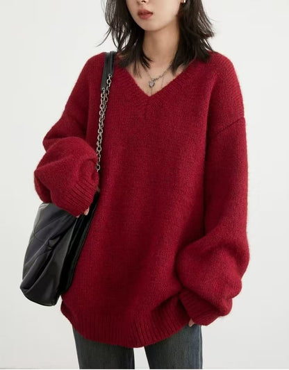 Buzo dama Suéter de punto escote en V over size