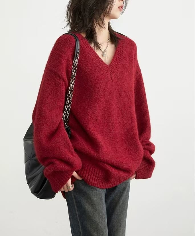 Buzo dama Suéter de punto escote en V over size