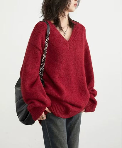 Buzo dama Suéter de punto escote en V over size