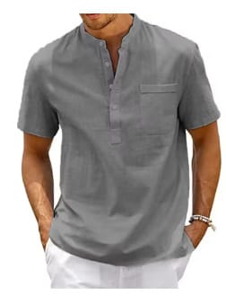 Remera hombre MC con cuello mao y botones pasteles - CT3970