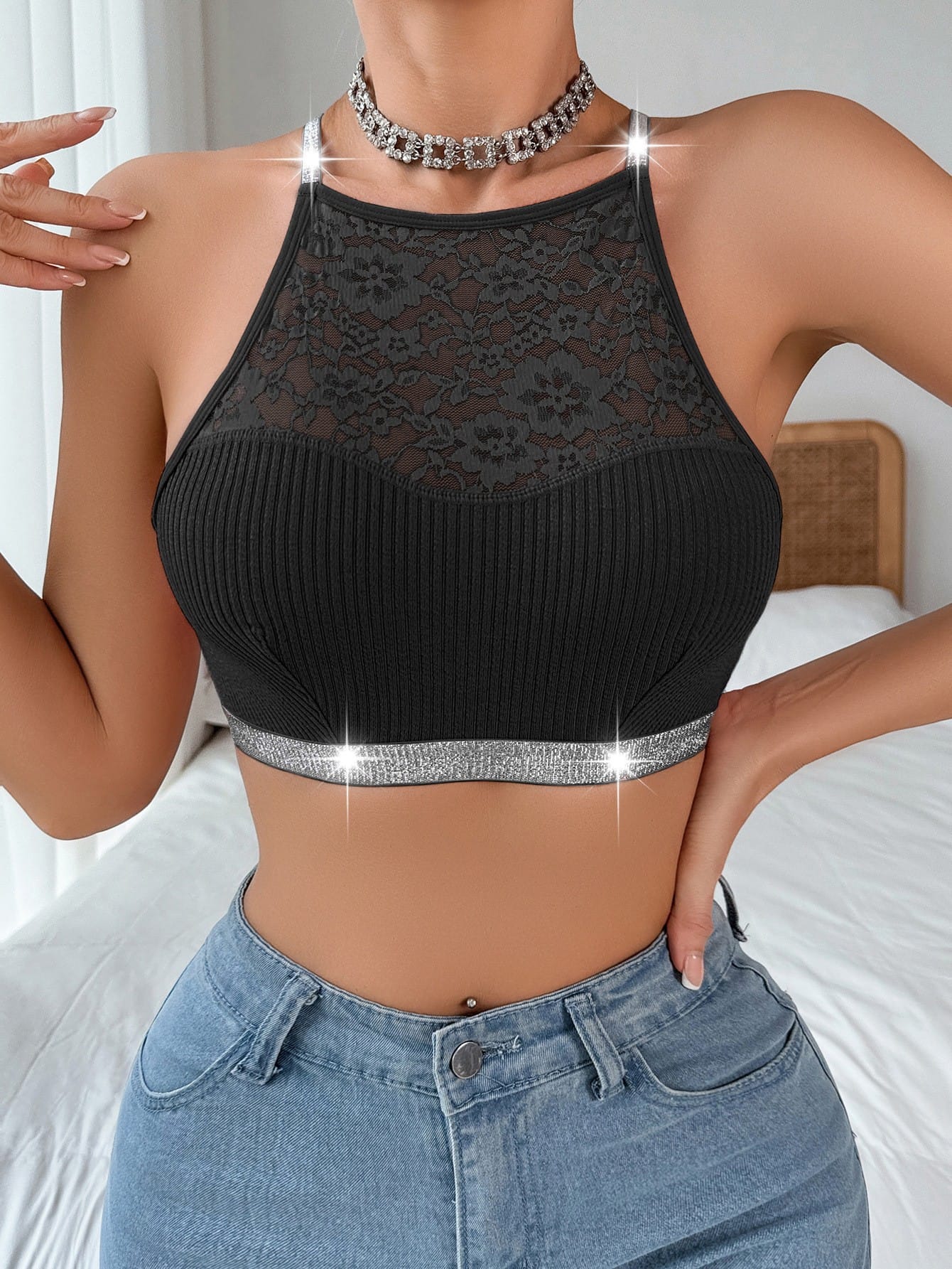 Top dama bordes de strass
