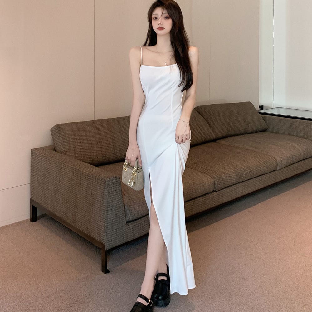 Vestido dama largo Sirena escote recto