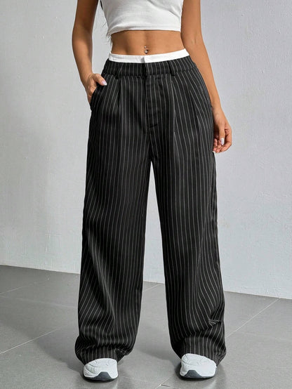 Pantalon dama para de elefante trama rayas cortadas