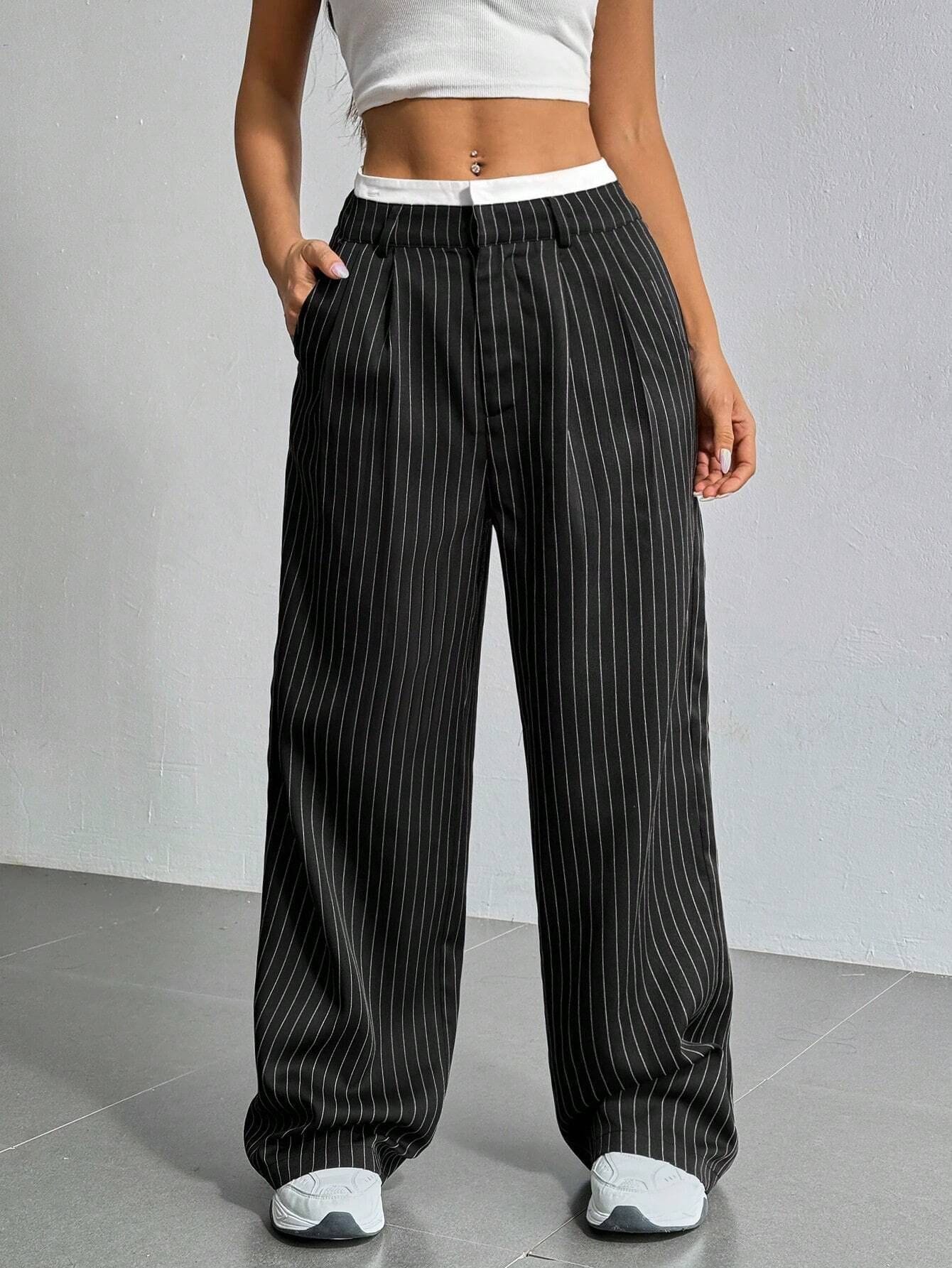 Pantalon dama para de elefante trama rayas cortadas