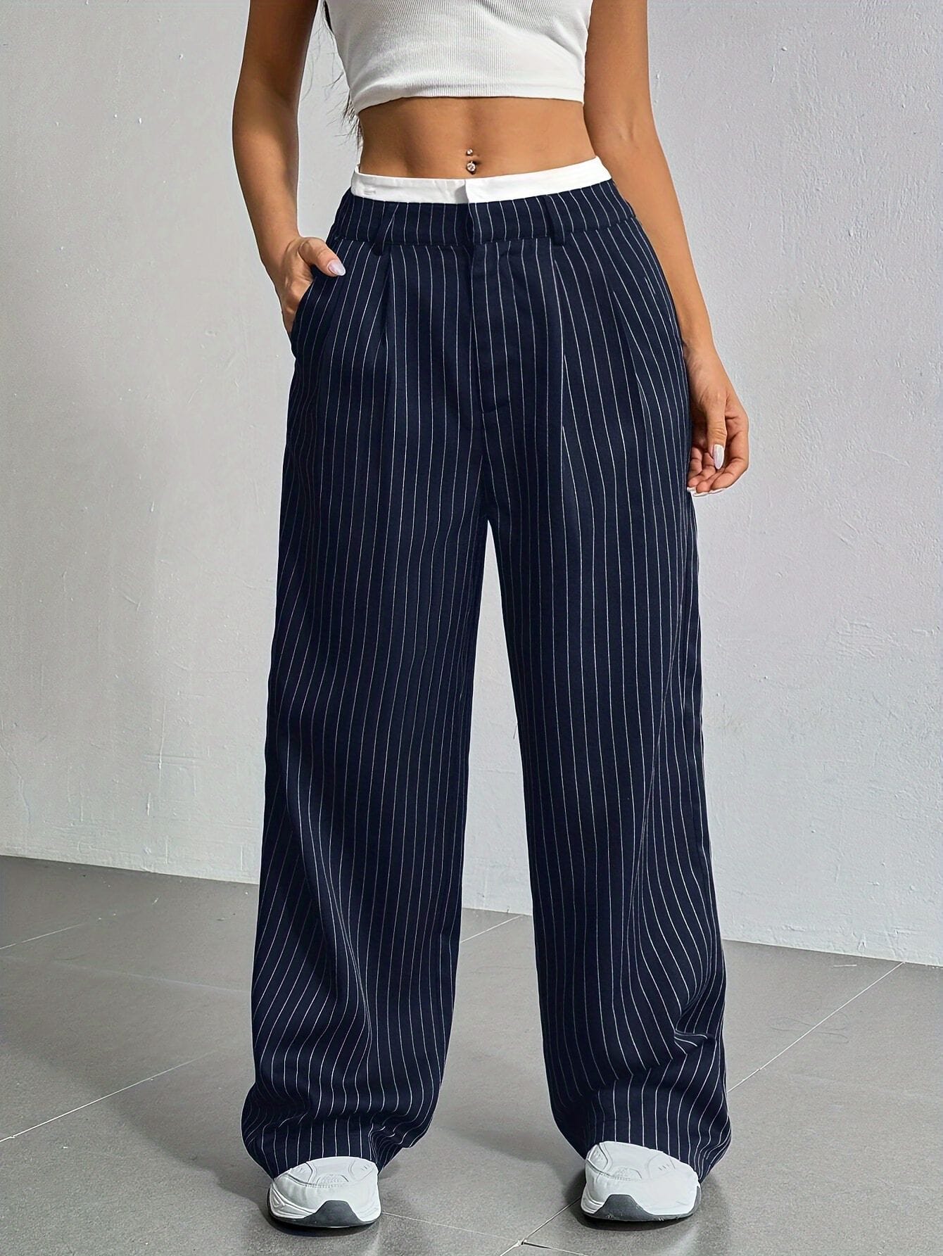 Pantalon dama para de elefante trama rayas cortadas