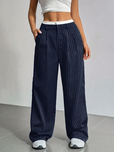 Pantalon dama para de elefante trama rayas cortadas