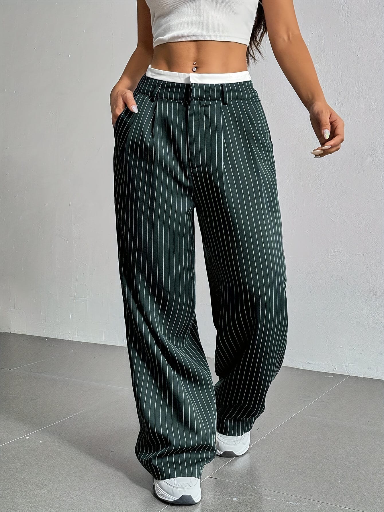 Pantalon dama para de elefante trama rayas cortadas