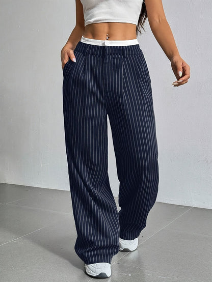 Pantalon dama para de elefante trama rayas cortadas