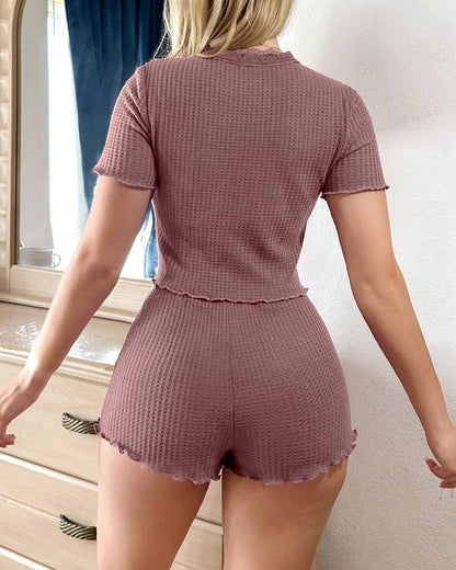 Pijama dama short y remera textura cuadriculada