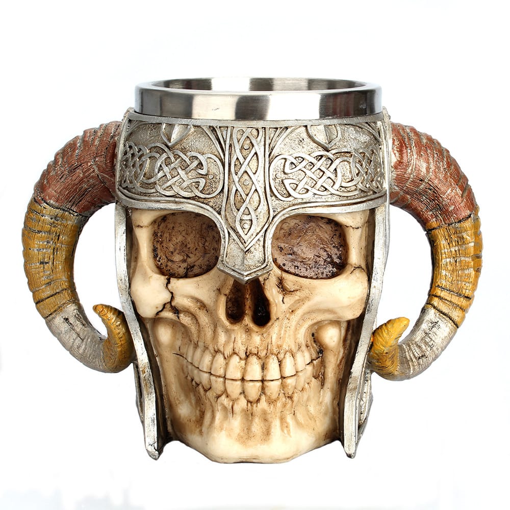 Taza de cuerno calavera de acero inoxidable estilo vikingo 