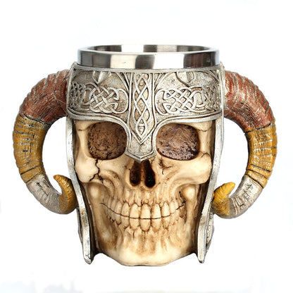 Taza de cuerno calavera de acero inoxidable estilo vikingo 