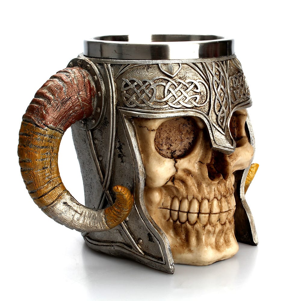 Taza de cuerno calavera de acero inoxidable estilo vikingo 