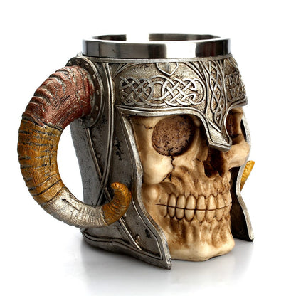 Taza de cuerno calavera de acero inoxidable estilo vikingo 