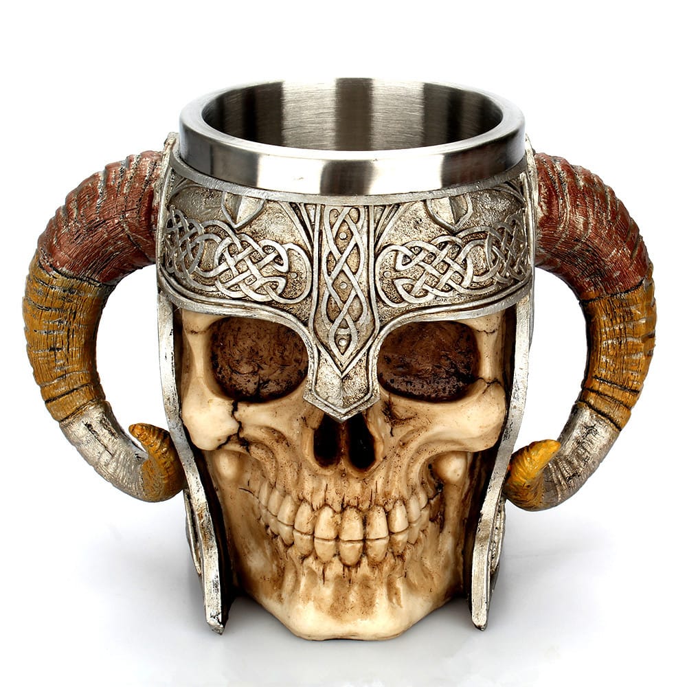 Taza de cuerno calavera de acero inoxidable estilo vikingo 