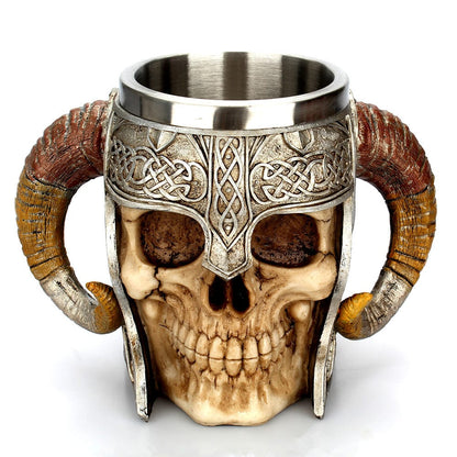 Taza de cuerno calavera de acero inoxidable estilo vikingo 