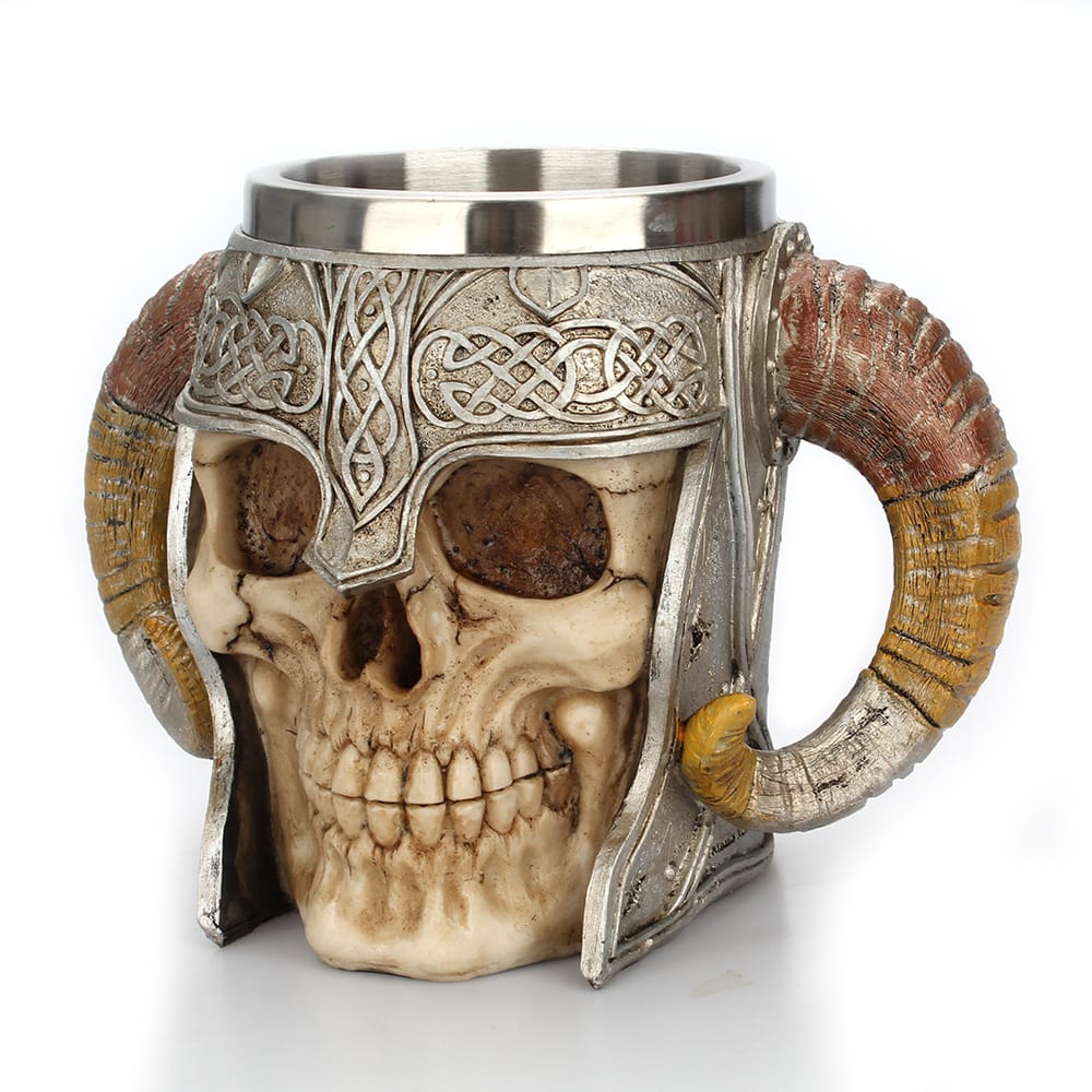 Taza de cuerno calavera de acero inoxidable estilo vikingo 