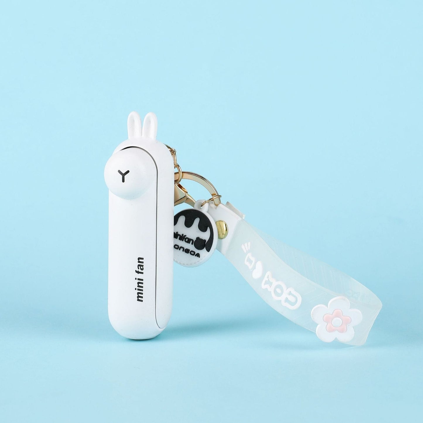 Llavero, ventilador de aire plegable, tecla de interruptor de viaje, pulsera de mano - 9024c conejo blanco