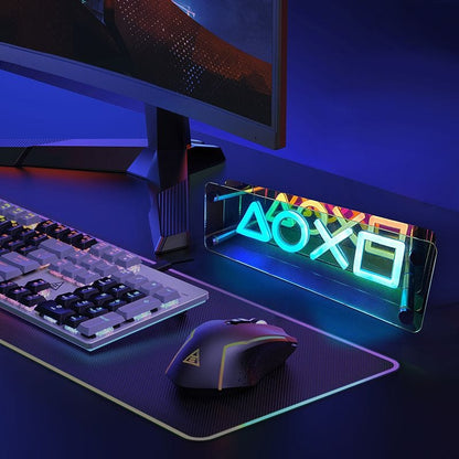 Lámpara LED Gaming Mirror Neon Light XO – Luz Decorativa para Sala E-Sports y Ambiente de Cama - SD