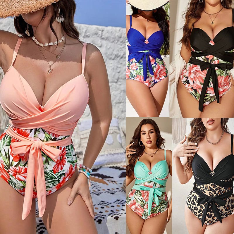 Bikini dama Entera Plus Size flores de atar