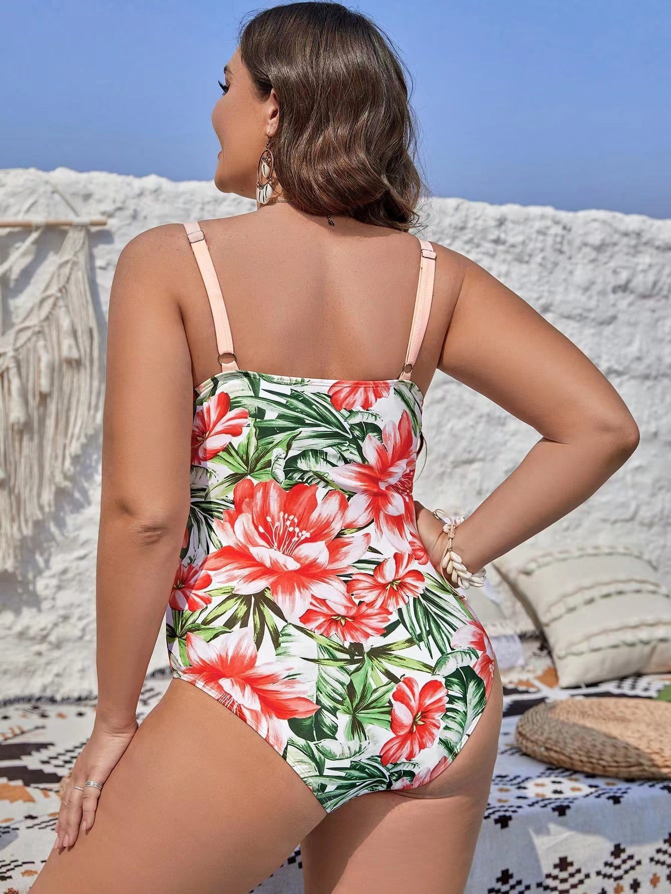 Bikini dama Entera Plus Size flores de atar
