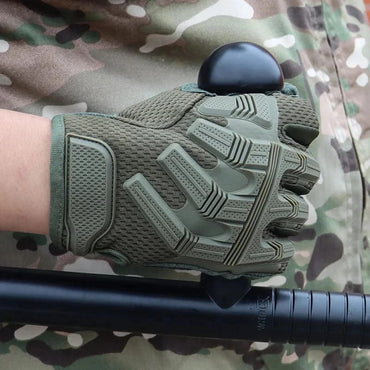 Guantes tácticos deportivos con protección total, antideslizantes, ideales para moto, montañismo y compatibles con pantalla táctil.