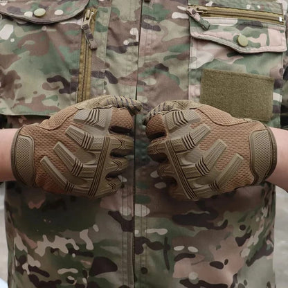 Guantes tácticos deportivos con protección total, antideslizantes, ideales para moto, montañismo y compatibles con pantalla táctil.