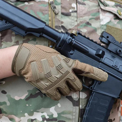 Guantes tácticos deportivos con protección total, antideslizantes, ideales para moto, montañismo y compatibles con pantalla táctil.