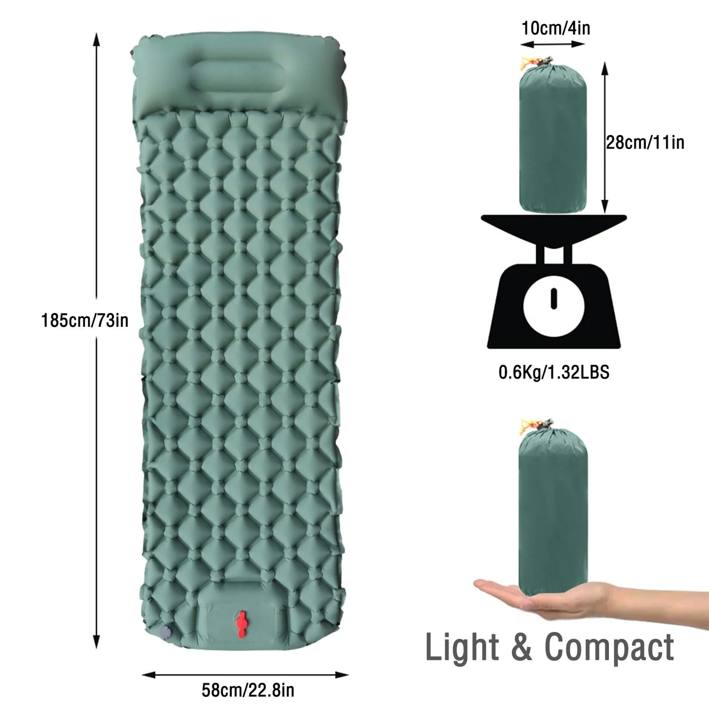 Colchoneta Autoinflable Ultraligera para Camping Exterior. Aislante Inflable con Recubrimiento TPU Sellado, ideal para Aventuras al Aire Libre. - light green