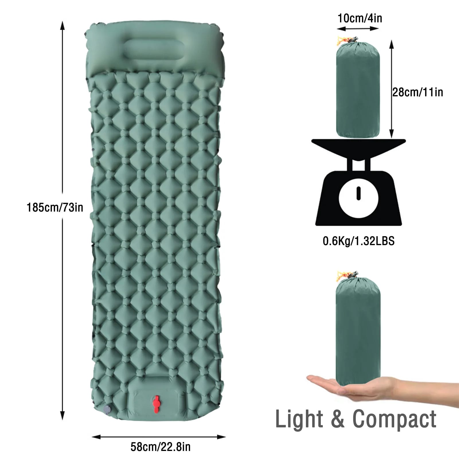 Colchoneta Autoinflable Ultraligera para Camping Exterior. Aislante Inflable con Recubrimiento TPU Sellado, ideal para Aventuras al Aire Libre. - light green