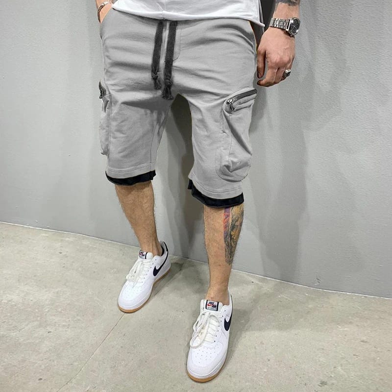Short Deportivo Cargo para Hombre: Secado Rápido y Multi-Bolsillos. Estilo Streetwear y Hip-Hop para verano. Ideal para Gym, Fitness o Jogging. Su diseño casual, funcional y de secado rápido,  - Gray